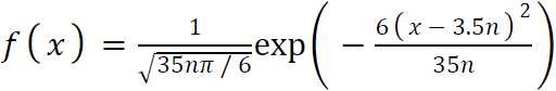 サイコロ n 個の場合の「正規分布」の式 (確率分布)