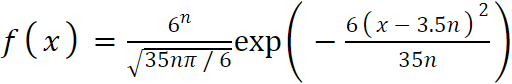 サイコロ n 個の場合の「正規分布」の式 (度数分布)